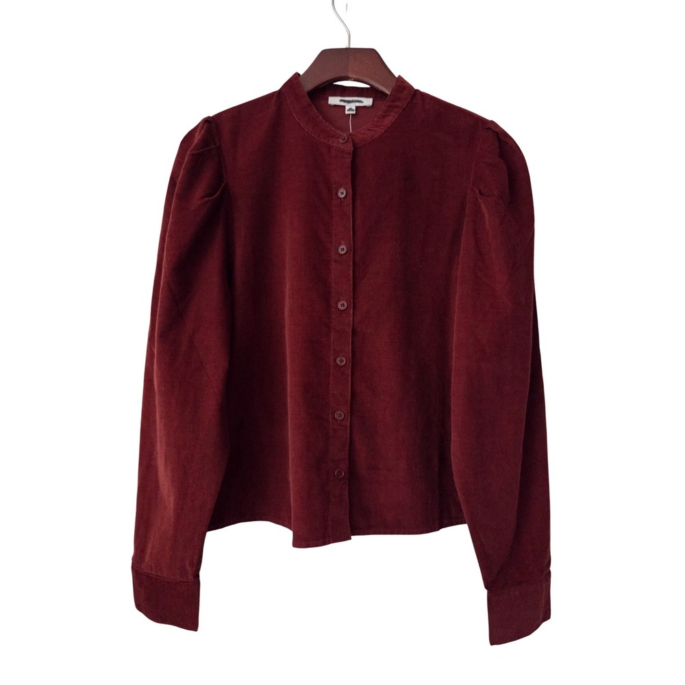 Madewell Corduroy Puff Sleeve Button Up Top Women S Burgundy NWT $118 NW743